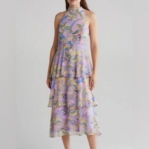 Tahari Women’s Floral Tiered Halter Dress in Pastel Colors NEW size 12